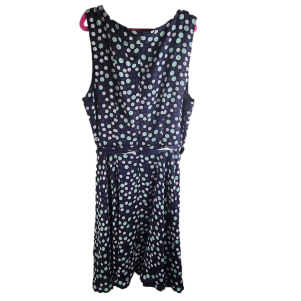 Elle Womens Polka Dot Sleeveless Dress With Bow Belt Blue/White Size 12 - Picture 13 of 13